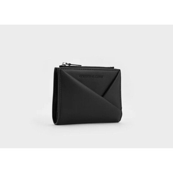 New Charles & Keith Midori Geometric Top Zip Wallet Noir Black Minimalist Preppy - Picture 12 of 15